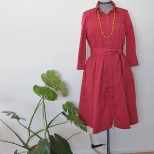 Land's End Waist Tie Detail Shirt Dress, size 14, Color Red